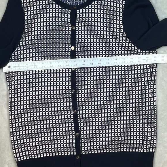 Lands' End Women's Cardigan Blue White Geometric Pattern L/T (14-16) 100% Supima - Picture 15 of 16